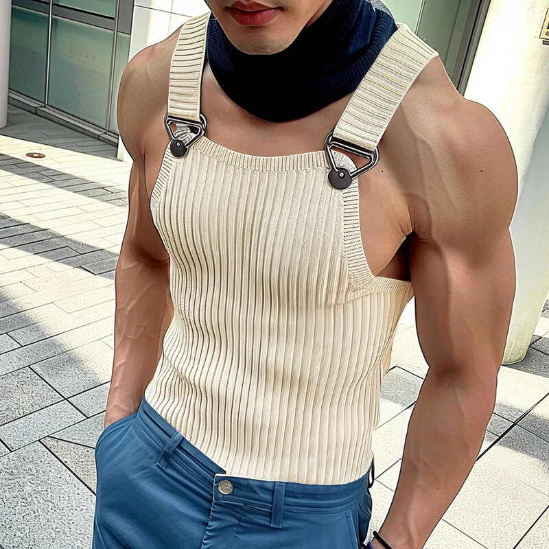 INCERUN Mens Solid Knit Textured Sleeveless Vest Fashion Solid Color Metal Button Strap Tank Top for Men (image for) INCERUN Mens Solid Knit Textured Sleeveless Vest Fashion Solid Color Metal Button Strap Tank Top for Men